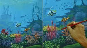 Brain coral get their green color from the algae that live with them. Seascape Painting Tutorial Underwater Corals And Fishes Paintingtube