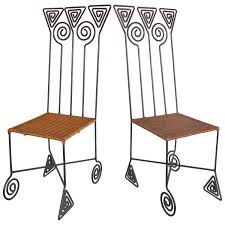 Sculptural Pair Of High Back Wrought Iron Chairs With Woven Seats Wrought Iron Chairs Wrought Iron Furniture Iron Furniture
