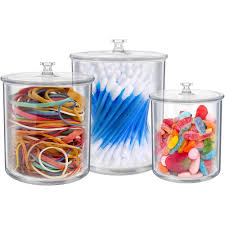 Maybe you would like to learn more about one of these? Set Of 3 Small Apothecary Jars Bathroom 6 12 20 Oz Multipurpose Acrylic Qtips Holder Containers Storage Organizer Canisters Cotton Ball Clear Plastic Holder Walmart Canada