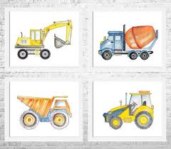 Construction Vehicle Watercolor Prints Set Of 4 Digger Trucks Etsy In 2021 Construction Nursery Construction Nursery Decor Baby Boy Room Decor
