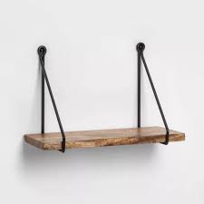 Wood Wall Shelf With Hanging Wire Natural Black Threshold In 2020 Wood Wall Shelf Wall Shelves Diy Hanging Shelves