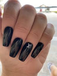 Black Acrylic Nails Coffin Shape Louis Vuitton Gel Nails Black Gel Nails Gel Nails Black Acrylic Nails