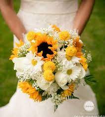 Sunflower Wedding Bouquet With Craspedia Daisy Mums Baby S Breath And Roses Sunflower Wedding Bouquet Diy Wedding Flowers Sunflower Wedding