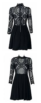 Black High Neck Crochet Lace Panel Skater Dress Choies Com Estilo Femenino Moda Ropa
