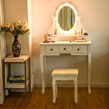 Oldfield 5 Drawer Makeup Vanity Set With Mirror Dressing Table With Stool Drawer Lights Dressing Table Set