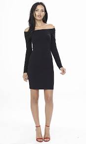 Black Fitted Off The Shoulder Dress From Express Slimming Mini Dresses Bodycon Dress Parties Ladies Mini Dresses