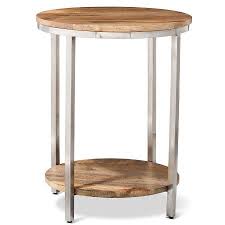 Berwyn Large Round End Table Metal And Wood Brown Threshold End Tables Cheap Living Room Furniture Furniture For Small Spaces