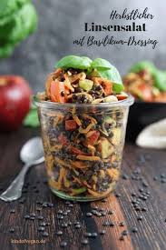 Herbstlicher Linsensalat Mit Basilikum Dressing Rezept Linsensalat Linsensalat Rezept Leckere Salate