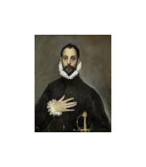 In formal portraiture of the period, it is characteristic that the individuality of the sitter is subservient to the manifestation of virtue. Buy Painting Of El Greco Nobleman With His Hand On His Chest Martiarte