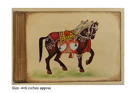 P-137, Price -5000Rs Size -11×15 inches approx The artwork depicts an elephant in ceremonial attire, a common subject in Mughal and Rajasthani miniature painting traditions. On old paper 50 year DM if