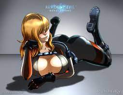 itt0ryu, rachael foley, resident evil, resident evil: revelations, 1girl,  ass, blonde hair, blush, bodysuit, boots, breasts, character name,  cleavage, copyright name, diving suit, hair over eyes, large breasts, lips,  long hair, lying,