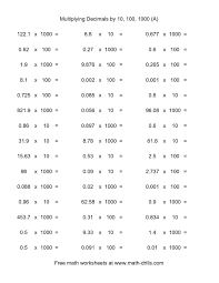 Decimal multiplication worksheet for grade 5. The Decimal Times 10 100 Or 1000 Horizontal 45 Per Page A Math Worksheet From The Decima Multiplying Decimals Decimals Worksheets Free Math Worksheets