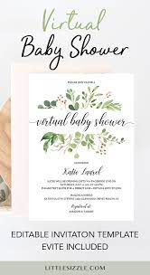 Greenery Virtual Baby Shower Invitation Template Virtual Baby Shower Invitation Virtual Baby Shower Ideas Virtual Baby Shower