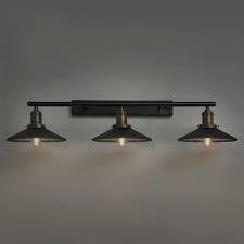 Tray Black Metal Saucer Shaped Shade 3 Light Linear Industrial Bath Vanity Light Wall Light Bath Vanity Lighting Black Bathroom Light Fixtures Vanity Lighting