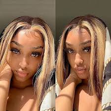 Amazon.com : ISEE Wear and Go Glueless Wigs Human Hair Pre Plucked Pre Cut  Ombre Highlight Bob Wig Human Hair for Women 180% Density 4x4 Straight ...