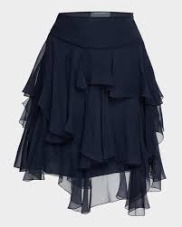Alberta Ferretti Asymmetric Tiered Silk Ruffle Mini Skirt