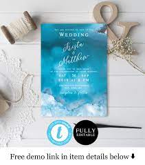 Blue Wedding Invitation Template Fully Editable Templett Instant Download P Diy Wedding Invitations Templates Wedding Invitations Diy Heart Wedding Invitations