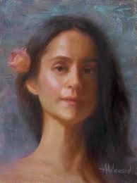 Portrait of Woman, Original Oil Painting, "dani With Roses", 12"x9", by  Sherri Aldawood