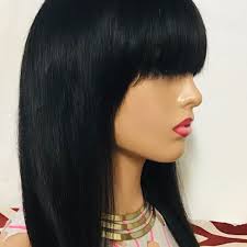 ✨❤️Mines Diamond Straight Human wignatural color Bangs Glueless Machin…