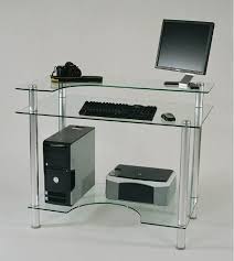 Glass And Aluminum Computer Desk Clear Glass And Aluminum 4 H X 27 D X 43 W By Rta Home And Office Modern Glass Desk Glass Computer Desks Glass Desk Office