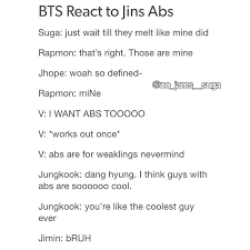 Fokdle On Instagram Jimin Said That Jin Actually Has The Best Body In Bts He Might Have Meant Abs Idek Who Knows Btsreac Bts Memes Bts Scenarios Bts Imagine