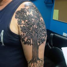 Left Shoulder Black Ink Oak Tree Tattoo Tree Sleeve Tattoo Oak Tree Tattoo Tree Tattoo Men