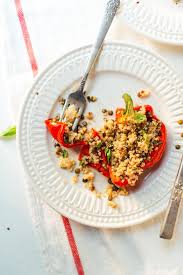 Add chopped pepper, green onions and feta to the couscous and stir. Lentil Couscous Stuffed Peppers Cookie And Kate