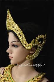 Thai Dance Ramthai Headdress Tiara Head Costume Theater Dancing Dress Crown T8 Headdress Dance Dresses Rhinestone Tiara