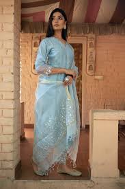 Buy Light Blue Chanderi Silk Suit Set Meerahini