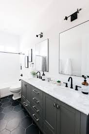 Modern Hexagon Tile Floor Decor Black Bathroom Mirrors Black Faucet Bathroom Black Bathroom Floor