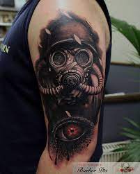 The gas mask tattoo meaning is designed to perform the same functions. Left Half Sleeve Crying Eye And Gas Mask Tattoo