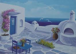 Greek Table And Seaview By Stamatiou In 2020 Autumn Painting Greece Drawing Painting