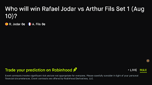 August 10, 2026: Rafael Jodar vs Arthur Fils: Set 1 Winner Tennis Prediction Market