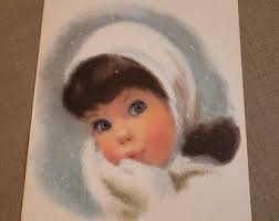 Original Vintage Frances Hook Portrait American Beauty Portraits Young Girl  in Snow Pastel Northern Paper Mills 1960's