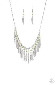 Feathered Ferocity Green Silver Feather Feather Necklaces Feather Jewelry