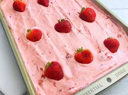 Strawberry Jello Cake With Strawberry Buttercream Frosting Recipe Strawberry Jello Cake Strawberry Sheet Cakes Jello Cake