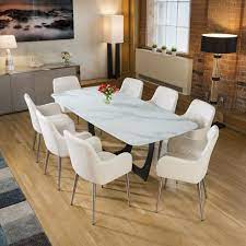 And, there's something to suit all space sizes with compact dining room sets and extending dining tables too. Modern White Glass Marble Effect Dining Table 8 Light Grey Chairs Black Glass Dining Table Dining Table Dining Table Marble
