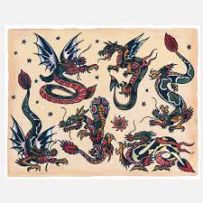 I Liked This Design On Fab Dragons Print 14x11 Sailor Jerry Tattoo Flash Sailor Jerry Tattoos Traditional Tattoo Dragon