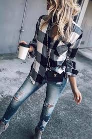 Black And White Flannel Outfit Women Button Plaid Long Sleeve Shirt Plaid Shirt Outfits Checked Shirt Outfit Women Shirt Outfit Women