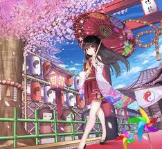 お出かけ霊夢さん ゆうじん のイラスト pixiv 東方project 博麗霊夢 神社 幻想的 桜 番傘 和風 鳥居 女の子 描き納め アニメの女の子 着物 イラスト マンガアニメ