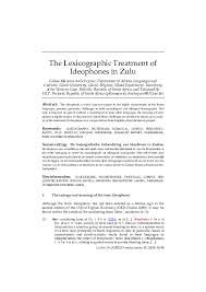 Pdf The Lexicographic Treatment Of Ideophones In Zulu Gilles Maurice De Schryver Academia Edu