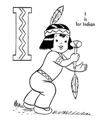 He wears a tunique with a native american pattern. Abc Coloring Activity Sheet Indian Boy Characters Coloring Page Abc Coloring Alphabet Coloring Pages Alphabet Coloring