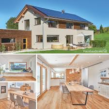 Alles berufe, die beim bau eines hauses aus holz ihren teil beitragen. Modernes Landhaus Mit Satteldach Holz Putz Fassade Bauen Haus Grundriss Offen Mit Kamin Garage Haus Haus Grundriss Moderne Landhauser