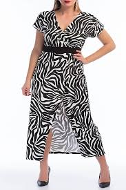 فستان ليكرا مزخرف بستايل زيبرا مقاس كبير Fashion Wrap Dress Dresses