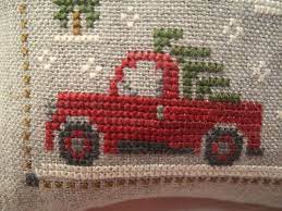 Large picture of beetle collecting the tree. Red Truck Mini Pillow Christmas Tree Farm Cross Stitch Pillow Etsy Cross Stitch Tree Cross Stitch Pillow Cross Stitch Christmas Ornaments