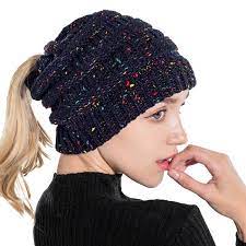 Ponytail Beanie Winter Hats For Women Crochet Knit Cap Skullies Beanies Warm Caps Female Knitted Stylish Hat Ladies Fa Ponytail Beanie Stylish Hats Beanie Hats