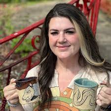 We have new mugs in the Craft Shop! Our newest potter is Jen Otey, Moonbow  Artworks, Wytheville, VA. We love her carved stoneware mugs! We love the  two newest members of the
