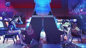 D.Va Genji Playing Arcade Overwatch 4K Wallpaper #74