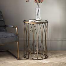 Grandview gallery round metal matte golden bronze side accent table 24 h x 19 d. Antique Gold Round Side Table With Vintage Mirror Top Primrose Plum