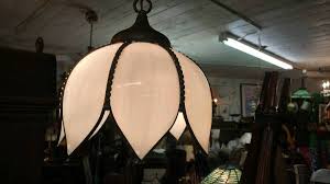 Light is very pretty for a kitchen or eat in area. Vintage Tulip Slag Glass Stained Glass Pendant Chandelier Light Long Valley Traders